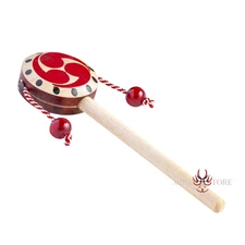 Japanese Traditional - Den Den Daiko Drum - natural Tomoe Pattern Japan Toy New