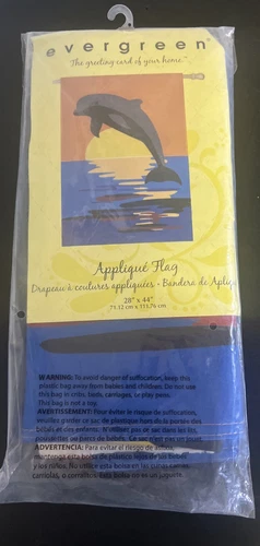 Dolphin Sunset Beach Flag  Evergreen APPLIQUE Garden Flag BIG 28”x44”