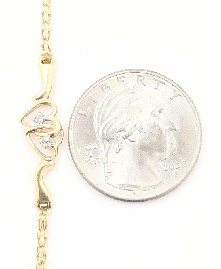 14K Solid Yellow Gold 2.7g Two Interlocking Heart… - image 3