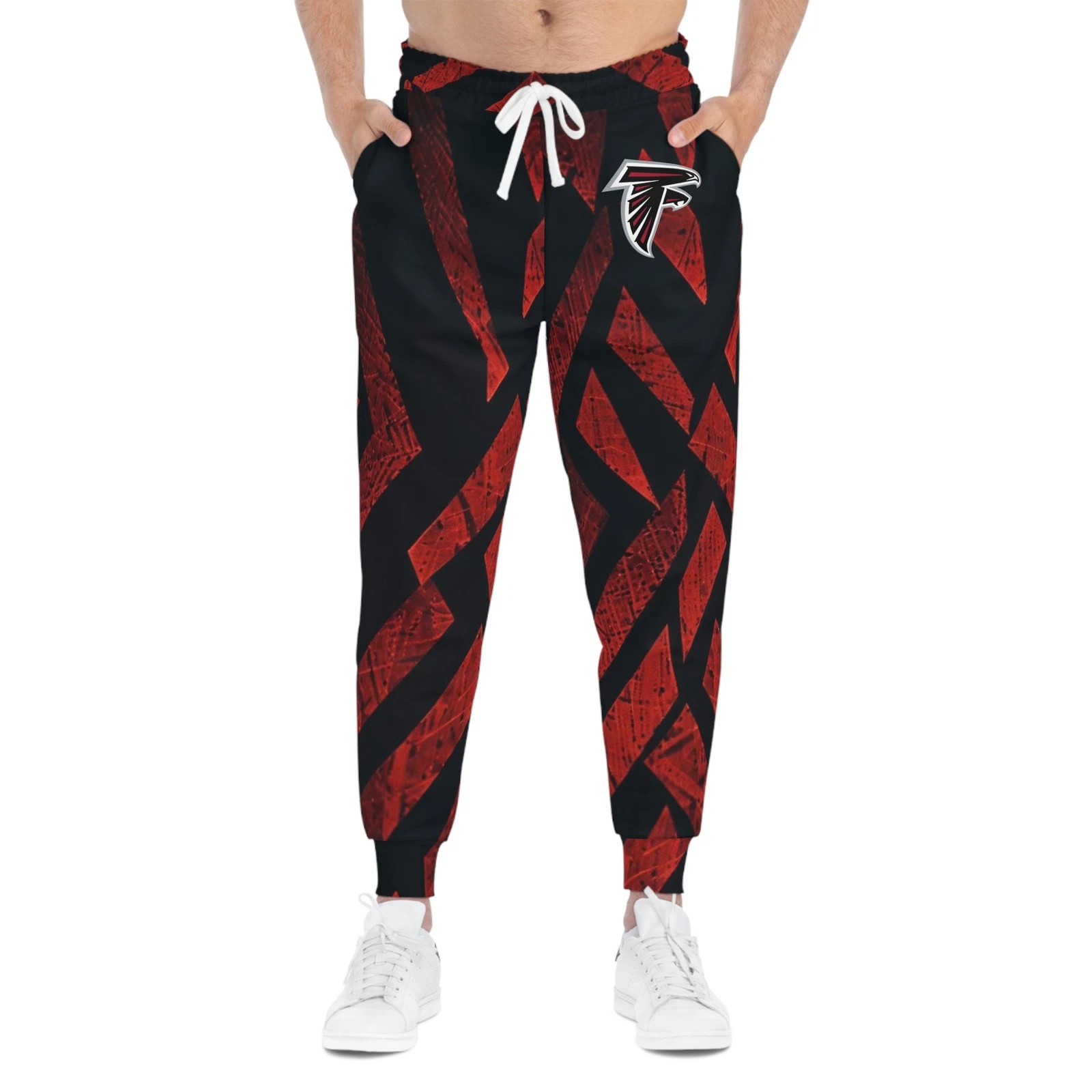 Atlanta Falcons style joggers with bold red geometric pattern, Gifr for Fan