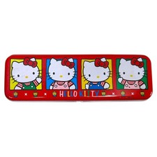 Sanrio Hello Kitty Metal Tin Pencil Box Good Times Are For Sharing Vintage Japan