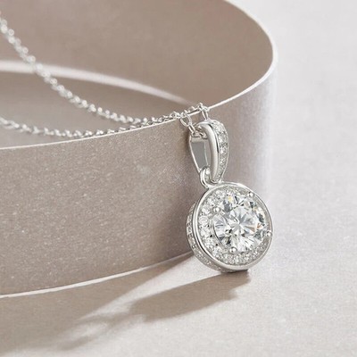 1ct Real D Color VVS Moissanite Pendant Necklace 925 Sterling Silver