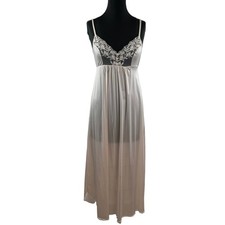 Vanity Fair Pink Floral Lace Satin Slink Sleep Dress Gown Lingerie Vintage USA S
