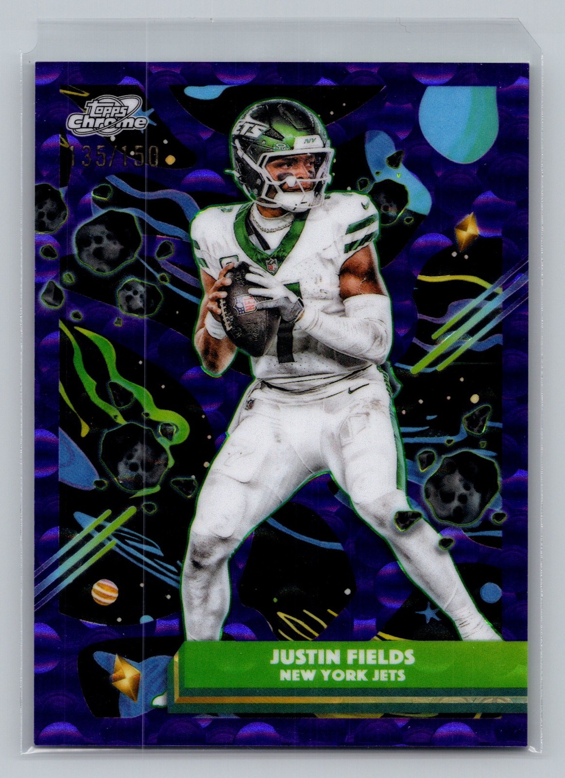 Topps Cosmic Justin Fields Trading Card Purple Nebula /150