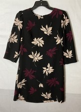 Ann Taylor Floral Print 3/4 Sleeve Shift Dress Women’s Size 2 Black