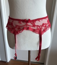 Vintage Henson Kickernick Red Floral Lace Sheer Garter Belt Sz M Style 0095