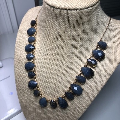 Ann Taylor LOFT Blue Gray Sparkle Tear Drop Necklace NWT Gold Tone 18-20 