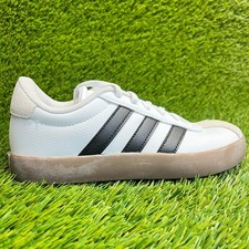 Adidas VL Court 3.0 Boys Size 2Y White Black Gum Athletic Leather Shoes Sneakers
