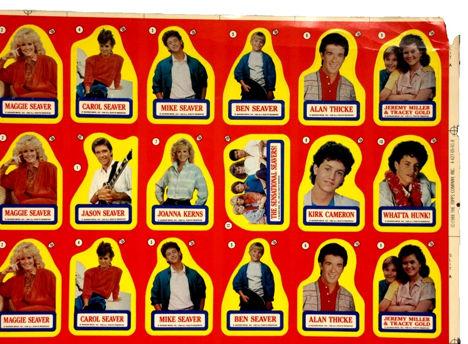 Tarjetas adhesivas Topps 1988 Growing Pains 12 juegos completos hoja sin cortar de 132 Foto 4 de 4