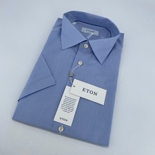 Eton Dress Shirt Mens XL 17 - 43 Blue White Check Contemporary Fit Formal Collar