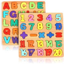 Brightly Colored 2-in-1 Wooden Puzzles for Kids - Learn ABCs 123s Safely