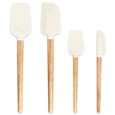 Best Silicone Spatula Set 4 Piece Food Grade Rubber Nonstick Off-White Wooden