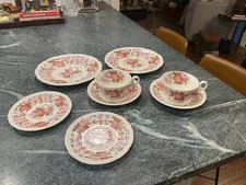 2 Place setting (8 pieces) Spode Aster Red Gadroon  Backstamp 2/8130