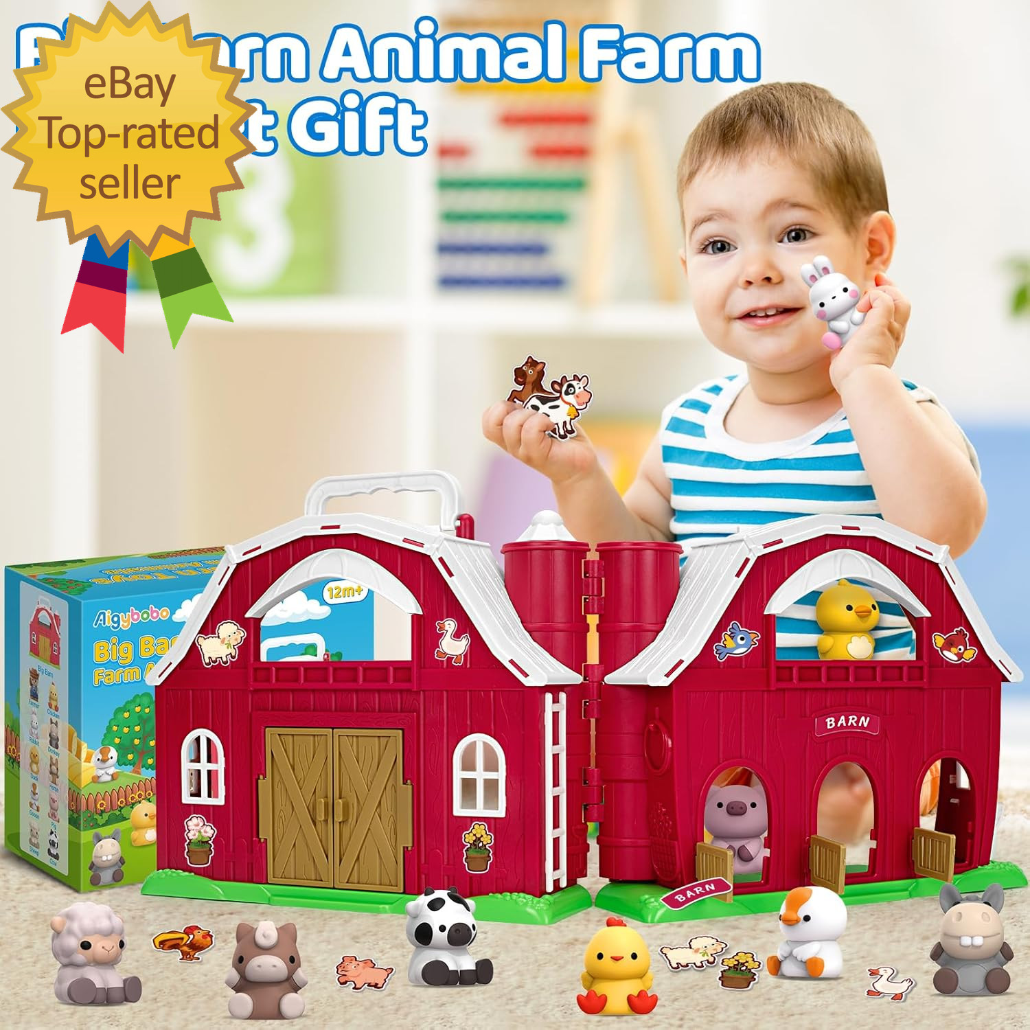 Farm Animals Big Barn Toys for 1 2 3 Year Old Toddler Montessori Learning Toy