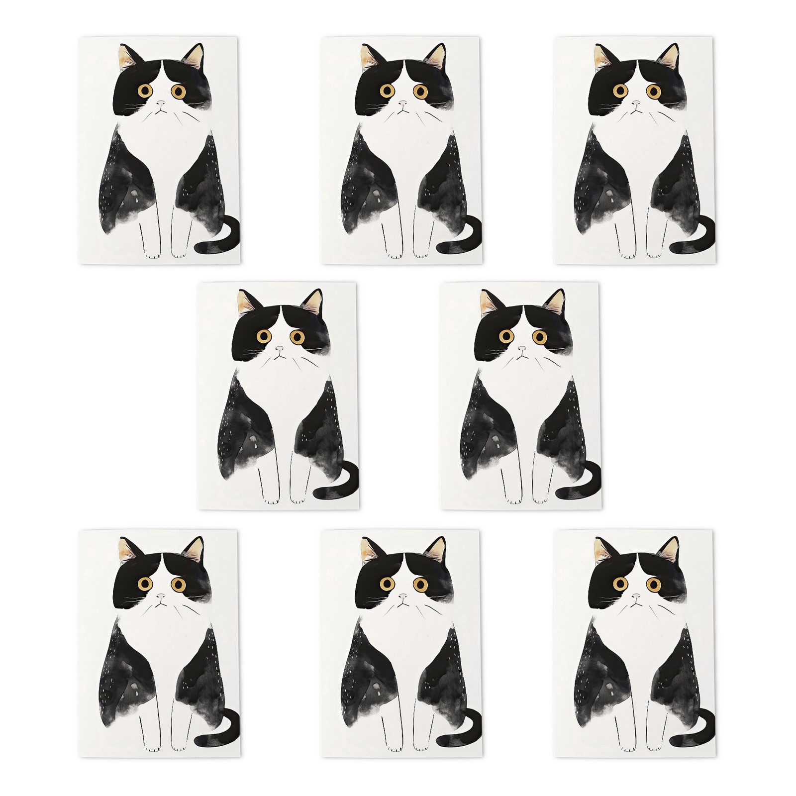 Cute Black & White Tuxedo Moggie For Cat Lovers Art Cards Pack of 8, Blank A6