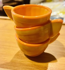 3 Akro Agate Pumpkin Yellow Orange Tea Cups Children  s Vintage Play Tea Set