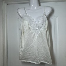 VINTAGE Ashley Taylor Lingerie Top Size L Ivory Cami Camisole Lace Flower Fairy