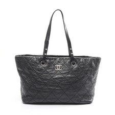 CHANEL On The Road Shoulder Bag Tote Bag Leather Black Silver Hardware #RC1953
