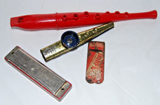 Vintage Toy Instrument Lot Submarine Kazoo Magnus Indian Chief Harmonica Flute