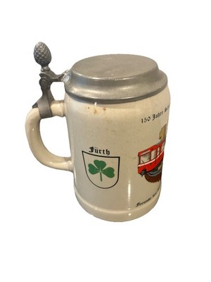 1985 German Beer Stein Pewter Lid 150 years Nurnberg Railway Train