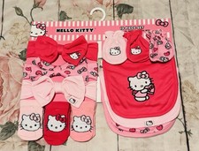 Hello Kitty Baby Headbands, Mittens, Socks  Bibs Set Hearts Pink Valentines NWT