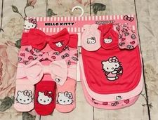 Hello Kitty Baby Headbands, Mittens, Socks & Bibs Set Hearts Pink Valentines NWT