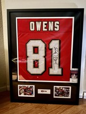 Framed Autographed Terrell Owens 49ers Red Jersey JSA COA