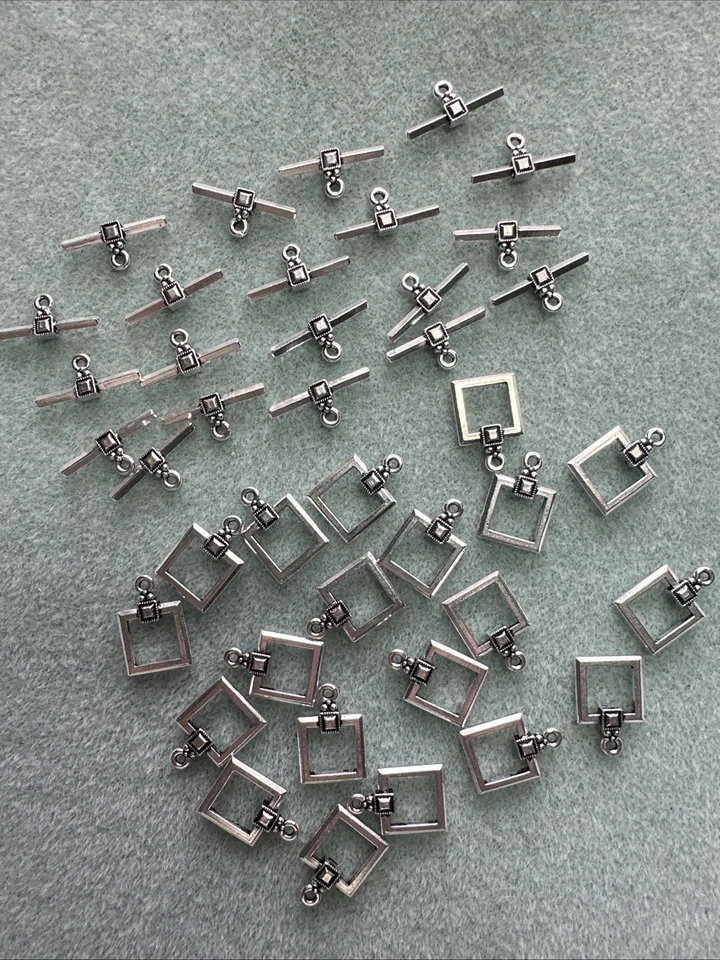 TierraCast - 20 Sets Silver Plated US Made Toggle Clasps - “Deco Square” - Image 2 of 3