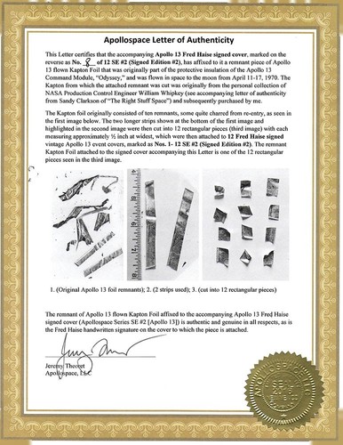 APOLLO 13 FRED HAISE COUVERTURE SIGNÉE AVEC GRANDE PIÈCE APOLLO 13 VOLÉ KAPTON FOIL - Photo 3/7