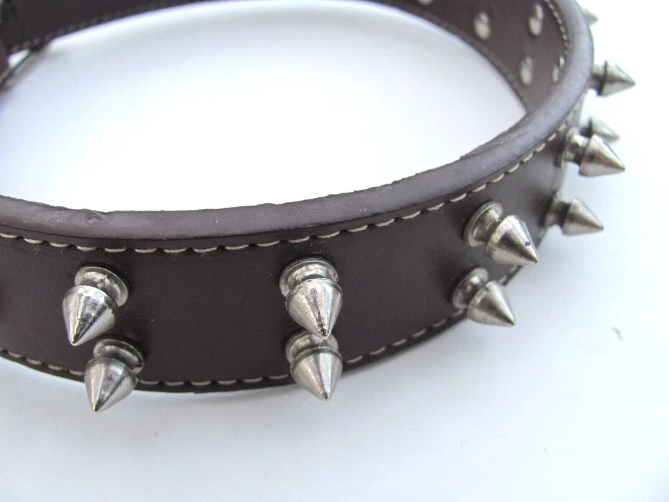 Dog Collar Real Leather Brown Heavy Duty Large Spiked, Studded. Dogs. - Image 2 of 4