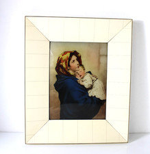 Dipinto Inverso su Vetro Bombato Madonna con Bambino Cornice Vintage Arte Sacra