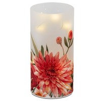 Deko Licht Stimmungslampe Sommerblumen H. 16Cm Weiß Rot Glas Mit Timer Formano