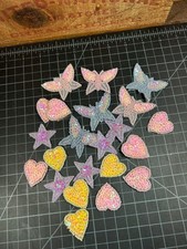 23pc Sequin Beaded Iron On Appliques Butterflies Hearts Stars Embellishments