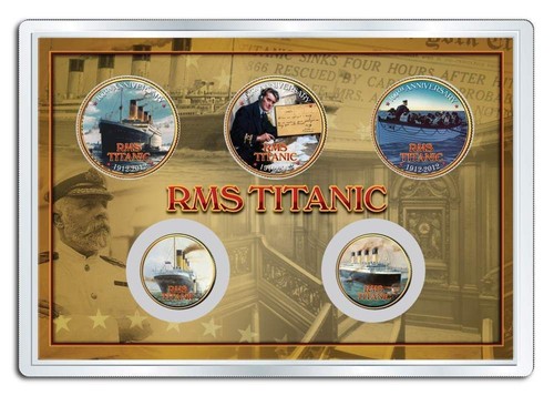 RMS TITANIC *100th Anniversary* Legal Tender USA 24K Gold Plated Mint 5-Coin Set