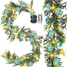 BBTO 2 Pcs Prelit Christmas Garland with Lights Christmas Balls, 12FT 20 LED Bat