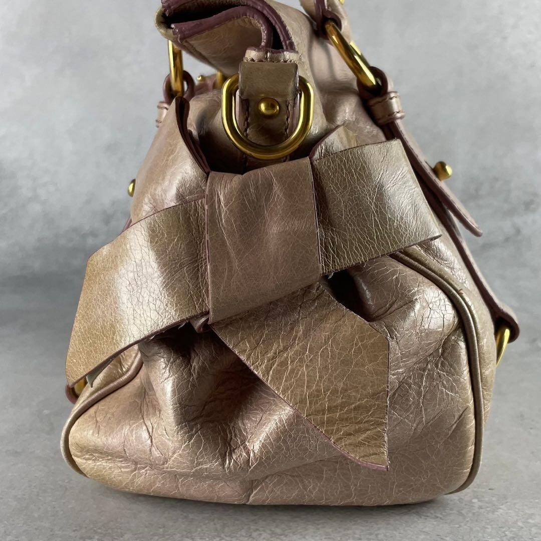 Miu Miu VITELLO LUX 2way Handbag Shoulder Bag Side Ribbon Leather 