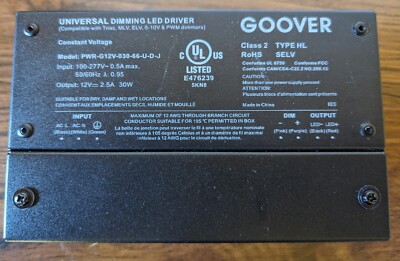 Emitever Lighting Universal Dimming LED Driver Model PWR-G12v-030-66-U-D-J