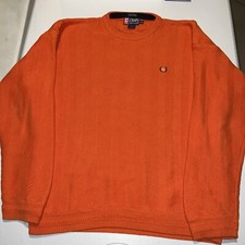 VTG Chaps Ralph Lauren Men's Large Thick Knit Sweater Orange Hand Framed Cotton