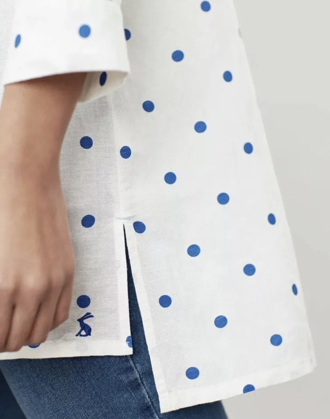 Joules 14 Women Leesal Blue Spotted Linen Button Tunic Cotton Viscose