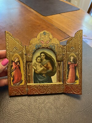 VTG Florentine HOLY MARY INFANT JESUS Wall Décor Gold Gilded | eBay