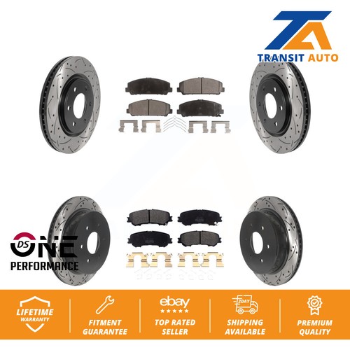 Front Rear Drilled Slot Brake Rotor SemiMetallic Pad Kit For 1722