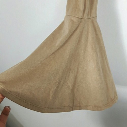 Tan Suede Off Shoulder Bell Sleeve Top b10 - Picture 3 of 4