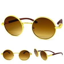 Classy Elegant Sophisticated Retro SUN GLASSES Round Gold Metal Frame Honey Lens