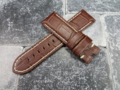 New 24mm Large Deployment Leather Strap Watch Band for PANERAI Choco Brown XL