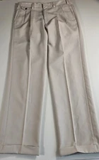 Orvis 36x33.5 Light Beige 100% Polyester Pleated Pants Slacks Career Casual 