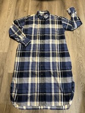 Uniqlo Women Flannel LS Plaid Button Front Midi Shirt Dress Checked Blue M D57