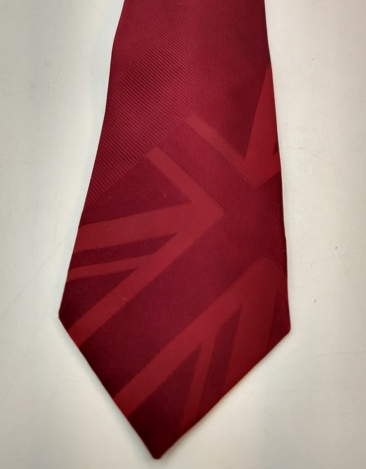 BEN SHERMAN Handmade Premium Silk Necktie Solid Burgundy Union Jack 3"W x 59"L - Image 4 of 4