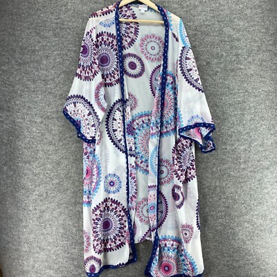 LulaRoe Top Women XL White Geometric 3/4 Sleeve Kimono Open Front Breathable