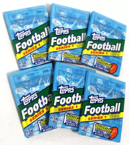 (6) 1992 Topps Series 1 Football Packs 15 Cards Per Pack