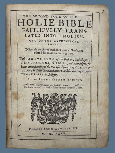 1633-1635 Quarto Three Volume Illustrated Douay-Rheims Bible - Roman Catholic - Foto 18 di 21